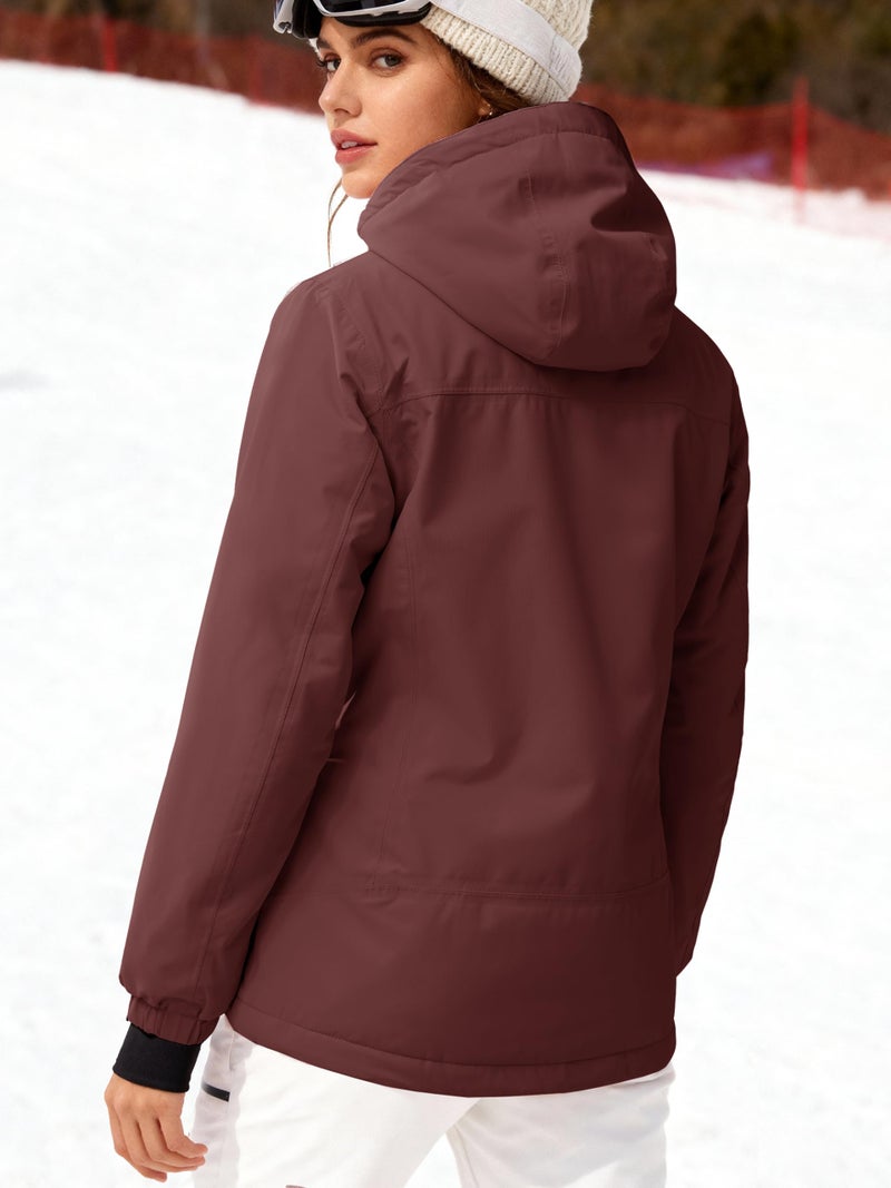 FREE SOLDIER Women's Waterproof Ski Snow Jacket Fleece Lined Warm Winter Rain Jacket with Hood Fully Taped Seams(Wine Red,L) - Image 2